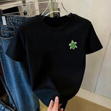Women's Soft Cotton T-Shirt, Fitted Cut, Round Neck, Versatile Colors. Comfortable, Durable, Ideal For Mixing And Matching And Looking Stylish On Any Casual Occasion. - 黑色 - 查看 9