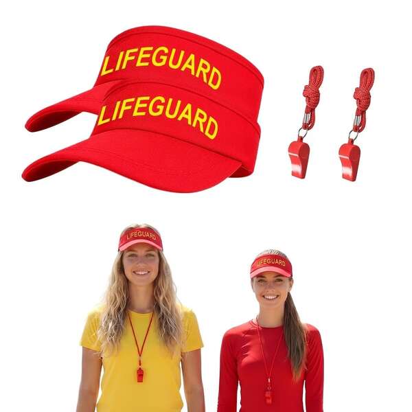 4er Set Rettungsschwimmer Kostümzubehör, Damen Verkleidungsset, inklusive Pfeife und verstellbarem Hut, Erwachsenen Rettungsschwimmer Rollenspiel Kostüm, Unisex, geeignet für Schwimmbad, Halloween, Karnevalsparty, Strand und andere Anlässe