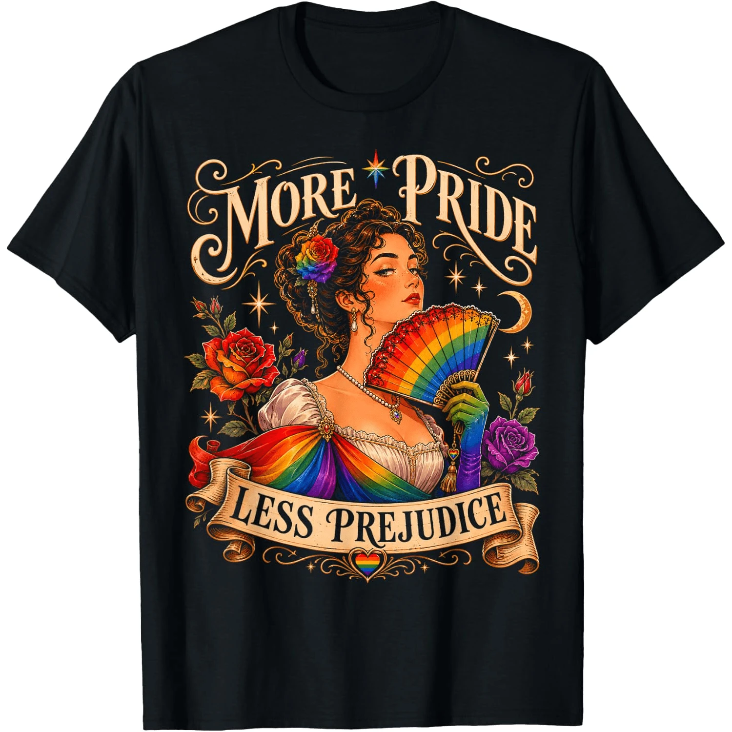 More Pride Less Prejudice Gay Pride Queer Ally LGBTQ Flag T-Shirtt - Black - View 1