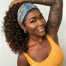 Deep Curly Brown Headband Wigs For Women 12inch Short Dark Brown Base With Caramel Brown Highlights Headband Wig For Women Curly Half Wigs With Headbands Attached Daily Use (1B/30) - 12inch-Curly-1B/30 - 查看 2