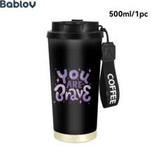 1/5pcs 18oz Stainless Steel Coffee Tumbler, You Are Brave Purple Glitter Letter Print Travel Mug, Multi-Function Straw Flip Lid, Black COFFEE Lanyard, Encouragement Gift For Women, Office Outdoor Daily - Brave - View 4