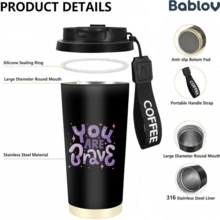 1/5pcs 18oz Stainless Steel Coffee Tumbler, You Are Brave Purple Glitter Letter Print Travel Mug, Multi-Function Straw Flip Lid, Black COFFEE Lanyard, Encouragement Gift For Women, Office Outdoor Daily - Brave - View 6
