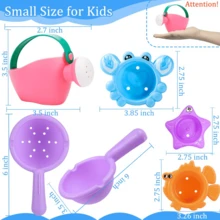 6pcs Easy Clean Infant & Toddler Bath & Beach Toy Set, Watering Can, Strainer Scoop, Stacking Cups With Cute Shape,Macaron Colored Plastic, Bath Water Play Set - Multicolor - View 6