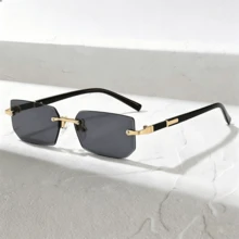 1PC Frameless Square Women's Fashion Glasses Summer Outdoor Vacation Beach Accessories Ins Retro Frameless Metal Glasses - Black - View 3