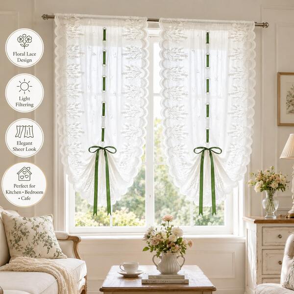 1 pezzo Tenda in tulle e pizzo floreale bianco, design con tasca per asta, funzione di filtraggio della privacy, decorazione elegante per soggiorno, studio e sala da pranzo