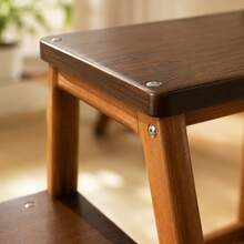 1pc Vintage Contrast Color Double-Layer Solid Wood Folding Step Stool, Featuring Double-Layer Step Design And Integrated Folding Structure, Space-Saving Storage When Not In Use, Suitable For Small Home Spaces - Brown - View 6