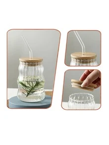 1pc 450ml Heat-Resistant Cup, Suitable For Coffee, Milk And Other Beverages, Transparent Glass Material, High Borosilicate Glass Straw Cup - Multicolor - View 6