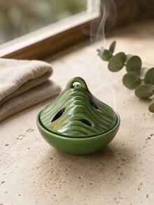 Wabi-Sabi Layered Mountain Resin Backflow Incense Burner With Lid, Dark Green / Coffee Brown / Beige Ink Splatter 3 Colors, Hollow Cloud Mist Smoke Design, Yoga Meditation, Tea Room Zen Sitting, Study Room Quiet Mind Incense Burner, Living Room Entrance Zen Relaxing Atmosphere Desktop Decor, Housewarming Healing Feng Shui Craft - Cangshan Incense Burner - View 5