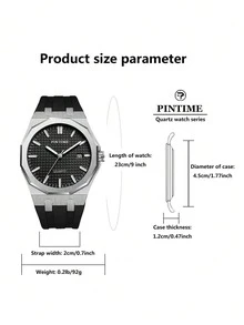 1pc Men's Black Octagonal Quartz Watch, White Plaid Dial With Date, Silicone Strap, Minimalist Business Sports Style, Waterproof For Daily Wear - Rose Gold - View 11