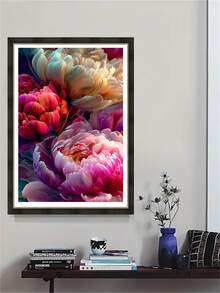 1pc Diamond Painting Kit, Luxury Style Colorful Peony Flower Diamond Art, Handmade DIY Full Drill Sticker Painting, Living Room Bedroom Entrance Hall Decoration, Adult Stress Relief Craft Kit - round diamond - View 4