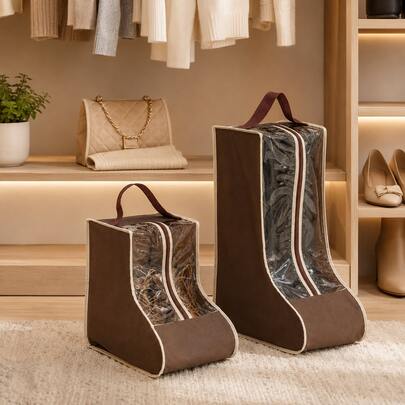 Boot Shoe Storage Bags With Clear Window, Waterproof Fabric Tall & Short Boots Organizer, Dust Proof Portable Shoe Carry Tote With Handle, Space Saving Shoe Protector For Closet Wardrobe Travel Luggage Rain Boots Sneakers Storage