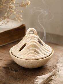 Wabi-Sabi Layered Mountain Resin Backflow Incense Burner With Lid, Dark Green / Coffee Brown / Beige Ink Splatter 3 Colors, Hollow Cloud Mist Smoke Design, Yoga Meditation, Tea Room Zen Sitting, Study Room Quiet Mind Incense Burner, Living Room Entrance Zen Relaxing Atmosphere Desktop Decor, Housewarming Healing Feng Shui Craft - Cangshan Incense Burner - View 10