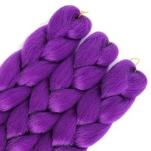 預拉伸大束編髮髮束 24英吋 Kanekalon 合成編髮接髮 100g/包，防纏結混髮，適用於非洲式方格辮與扭繩辮 - 紫色 - 查看 8