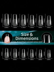240 piezas de uñas postizas de cobertura completa semimate, forma de ataúd M, estilo francés, uñas falsas, delgadas por delante y gruesas por detrás, talla grande ajustadas y seguras, uñas artificiales, suministros de arte de uñas, adecuadas para niñas y mujeres para DIY de uñas - transparente - Ver 2