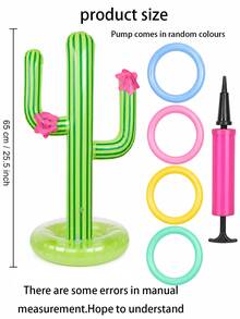 1 Set Green Inflatable Cactus Ring Toss Game, Includes 4 Colorful Rings And Hand Pump, Summer Beach Pool Party Activity, Outdoor Lawn Water Party Supplies, Birthday Carnival Game Decoration, Family Gathering Backyard Garden Fun Prop Accessory - Inflatable Cactus Ring Toss - View 4