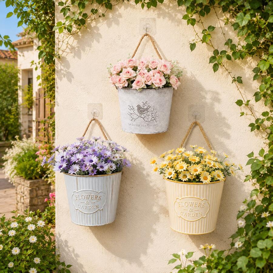 1pc/2pcs/3pcs Vintage Oval Wall-Mounted Metal Planter With "FLOWERS & GARDEN" Sign, Suitable For Indoor And Outdoor Succulents, Dried Flowers, Balcony And Patio Hanging Planter, Pastoral Style Succulent Pot - Flowerpot - View 1