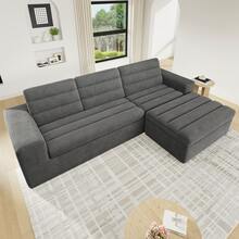 Modular L-Shaped Corner Sofa, Corduroy Fabric, Dark Grey - Dark Grey 4 Seat - View 1