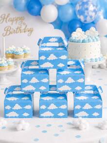 1/8/16pcs Blue Sky Cloud Handle Party Gift Boxes, Baby Shower Favor Boxes, 1st Birthday Candy Boxes, Cloud Theme Party Decorations, Boy Birthday Party Supplies, Baby Shower Favors - Blue Sky and White Clouds Gift Box - View 2