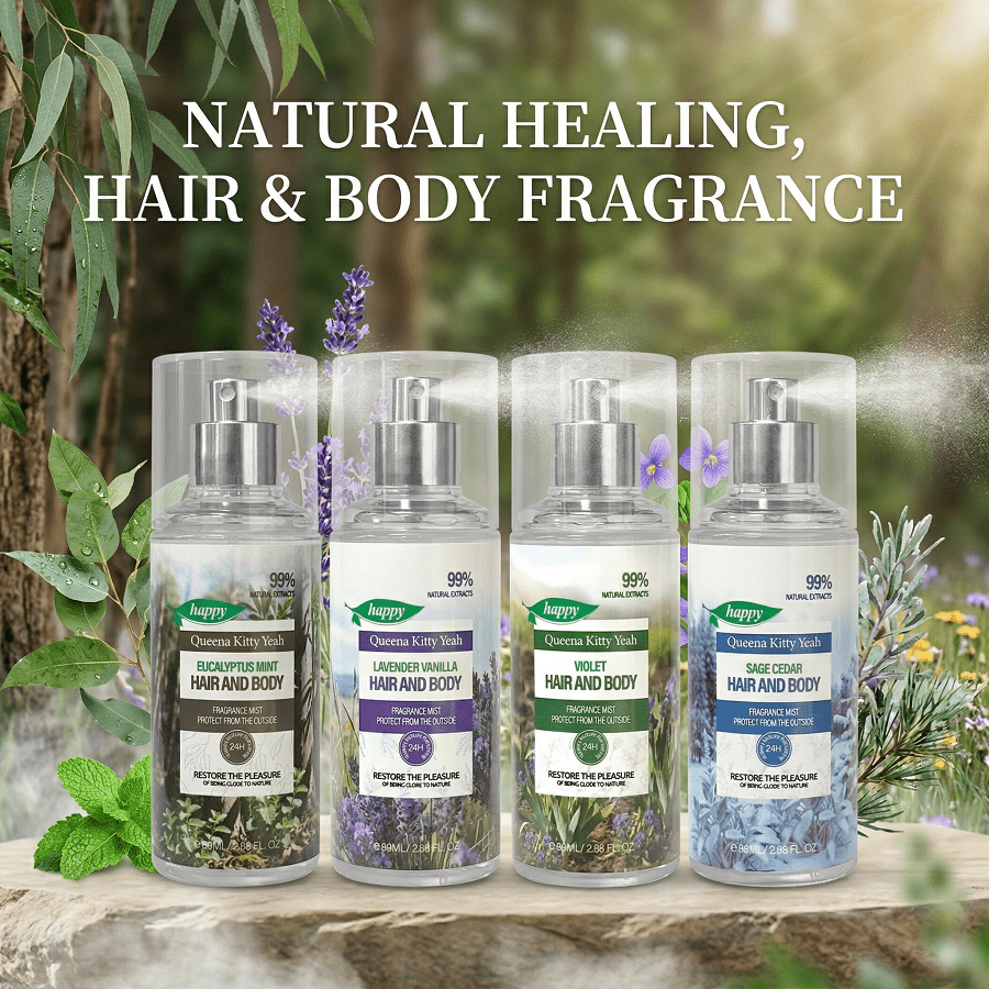 Semprotan Pewangi Tubuh & Rambut Alami 88ml, 99% Ekstrak Nabati dengan Eucalyptus, Mint, Lavender, Vanilla, Violet, Sage, Cedarwood, Aroma Tahan Lama 24 Jam, Ringan dan Tidak Berminyak, Kepala Semprot Logam, Kabut Merata, Hadiah Ulang Tahun, Hadiah Hari Valentine, Hadiah Halloween, Ukuran Portabel untuk Perjalanan Sehari-hari