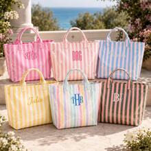 1pc Personalized Transparent Striped Beach Tote Bag, PVC Waterproof Large Capacity, Name Letter Print, Bridesmaid Gift Bag, Travel Storage Bag - Multicolor 2 - View 6