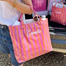 1pc Personalized Transparent Striped Beach Tote Bag, PVC Waterproof Large Capacity, Name Letter Print, Bridesmaid Gift Bag, Travel Storage Bag - Multicolor 2 - View 8