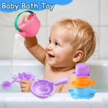 6pcs Easy Clean Infant & Toddler Bath & Beach Toy Set, Watering Can, Strainer Scoop, Stacking Cups With Cute Shape,Macaron Colored Plastic, Bath Water Play Set - Multicolor - View 3