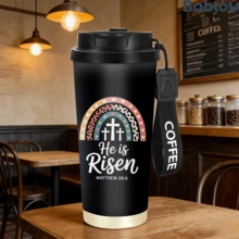 1/5個 18oz 不鏽鋼保溫咖啡隨行杯，He Is Risen 豹紋愛心彩虹十字架圖案旅行杯，多功能翻蓋吸管杯蓋，黑色 COFFEE 掛繩，基督徒理想禮物，適合教會旅行崇拜日常使用 - 彩虹 - 查看 11