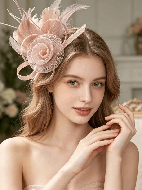 1pc Women's Solid Color Feather Decorated Headband, Women's Tea Party Hat, Suitable For Kentucky Derby, Cocktail Party, Wedding, Bride And Other Occasions, Can Be Worn As Headband Clip, Mini Hat, Decorative Hat, Small Hat, Holiday Gift, Elegant And Fashionable, Suitable For Holiday Dress-Up, Wild Party, Dinner Party And Other Occasions