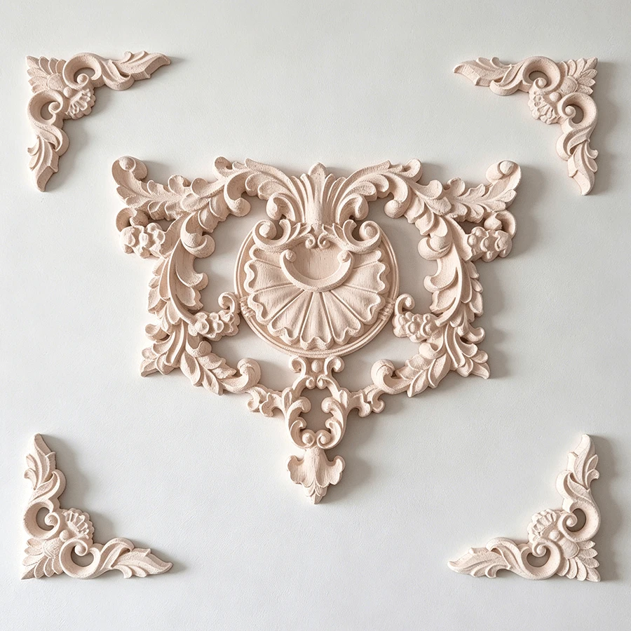 5pcs Solid Wood Carving Sets Of Flowers, Woodworking Supplies, Home Decorations, Suitable For Cabinets, Doors And Windows, Furniture, Background Walls, Porches, Offices And Other Decorations, Holiday Decorations, DIY Decorations. - Multicolor - View 1