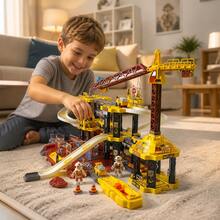 Children's Track Car Set, Boys 3-Layer Parking Garage Toy With Crane, Suitable As Birthday Gift (Random Color) - Yellow - View 4