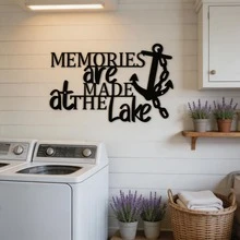 1件金屬黑色閩南風錨形牆飾，鄉村鐵製航海裝飾，附「Lake Memories」標語，耐候戶外室內花園陽台牆面雕塑，海岸風居家裝飾 - 均碼 - 查看 3