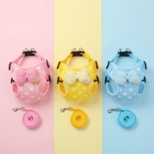 PETCHIC Conjunto de Arnés y Correa para Perros con Lunares Lindos - Chaleco para Cachorros sin Estrangulamiento con Lazo 3D, Arnés para Gatos de Malla Suave y Transpirable a Prueba de Escape, Conjunto para Pasear Mascotas Lavable a Máquina para Perros Pequeños y Medianos - Multicolor - Ver 4