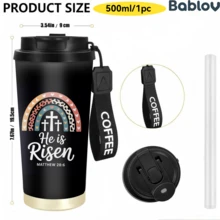 1/5個 18oz 不鏽鋼保溫咖啡隨行杯，He Is Risen 豹紋愛心彩虹十字架圖案旅行杯，多功能翻蓋吸管杯蓋，黑色 COFFEE 掛繩，基督徒理想禮物，適合教會旅行崇拜日常使用 - 彩虹 - 查看 9