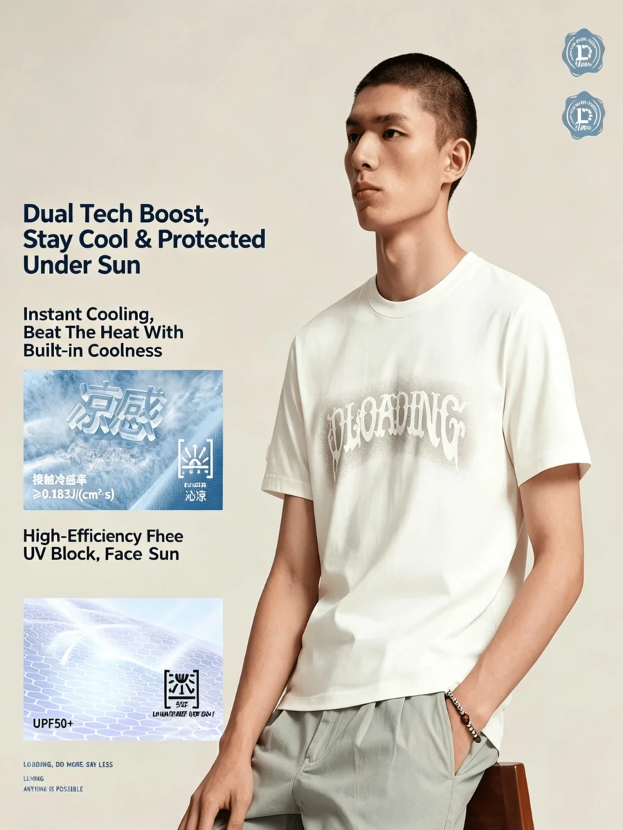 Li-Ning Men's WADE LOADING Gradient Gothic Letter Print Ice-Feel Sun Protection Loose Casual Basketball Short Sleeve T-Shirt AHSW133 - Beige - View 1