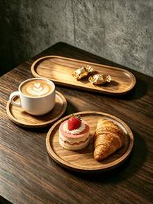 1PC Wooden Tray, Serving Plate, Dessert Platter, Multi-Shape Wooden Tray, Food Service Tray, Coffee Tray, Round Tray, Multi-Function Serving Tray, Solid Wood Tray, Wooden Tray, Suitable For Steak, Breakfast, Sushi, Dessert And Coffee, Kitchen Restaurant Decor, Modern Coffee Table Centerpiece And Storage Tray, Suitable For Halloween, Christmas Party Gatherings And More - View 6