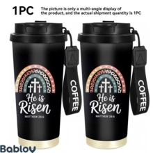 1/5個 18oz 不鏽鋼保溫咖啡隨行杯，He Is Risen 豹紋愛心彩虹十字架圖案旅行杯，多功能翻蓋吸管杯蓋，黑色 COFFEE 掛繩，基督徒理想禮物，適合教會旅行崇拜日常使用 - 彩虹 - 查看 3