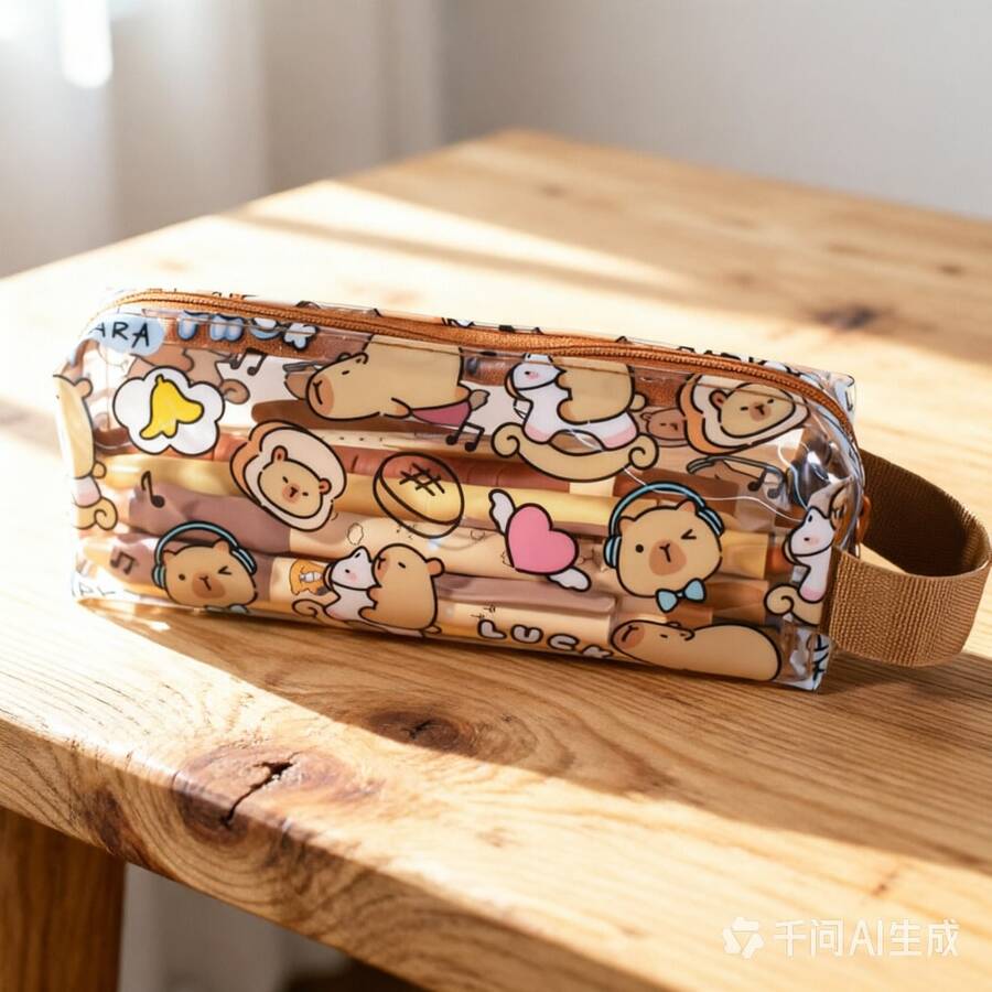 1/3pcs Capybara Transparent Pencil Case, Cartoon Highly Attractive Pencil Case, Transparent Dirt-Resistant Waterproof Printed Large Capacity Pencil Case, Student Stationery Storage - A - View 1