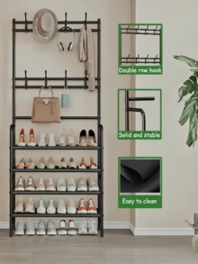 Freestanding Coat Rack With Storage Shelves, Equipped With 8 Hooks, Suitable For Entryways, Bedrooms, Wardrobes And Other Spaces, Featuring 5 Tiers Of Storage Compartments And Available In Multiple Colors - Multicolor - View 5