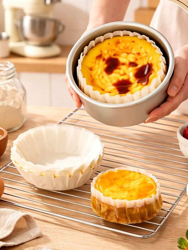 50pcs/100pcs Multi-Size Basque Parchment Paper, Silicone Paper, Easy Release, Suitable For Baking Paper, Air Fryer Paper And Food Packaging Paper. Ideal For Baking Sponge Cake And Cheesecake, Perfect For Dessert Shops, Home Cooking, Party Events, Holiday Celebrations, Family And Friends Gatherings, And Making Wedding Cakes And Various Desserts