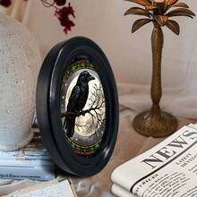1pc Vintage Colorful Glass Style Black Crow Decorative Picture Frame, Black Frame Round Wall Decor, Handmade Wooden Art Craft, Suitable For Home And Office Decoration, Crow Full Moon Starry Night Theme Creative Craft, Ideal Gift And Collectible - 259 - View 8