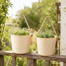1pc/2pcs/3pcs Vintage Oval Wall-Mounted Metal Planter With "FLOWERS & GARDEN" Sign, Suitable For Indoor And Outdoor Succulents, Dried Flowers, Balcony And Patio Hanging Planter, Pastoral Style Succulent Pot - Flowerpot - View 9