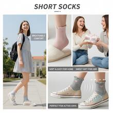 5 Pairs Korean Style Ins Minimalist Coffee Color Heart Pattern Non-Slip Breathable Lace Ankle Socks, Breathable Casual Ankle Socks, Unisex, Soft And Comfortable Daily Wear Short Socks, Random Color - Heart-shaped Socks - View 3