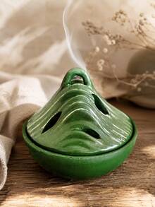Wabi-Sabi Layered Mountain Resin Backflow Incense Burner With Lid, Dark Green / Coffee Brown / Beige Ink Splatter 3 Colors, Hollow Cloud Mist Smoke Design, Yoga Meditation, Tea Room Zen Sitting, Study Room Quiet Mind Incense Burner, Living Room Entrance Zen Relaxing Atmosphere Desktop Decor, Housewarming Healing Feng Shui Craft - Cangshan Incense Burner - View 8