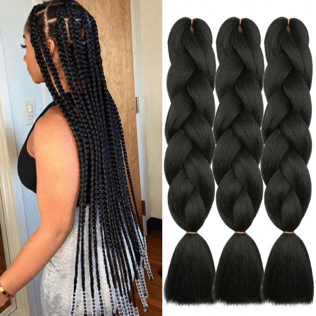 Pre Stretched Jumbo Braiding Hair 24 Inch Kanekalon Synthetic Braids Hair Extensions 100g/Pack, Tangle Free Synthetic Hair For African Box Braids Twists