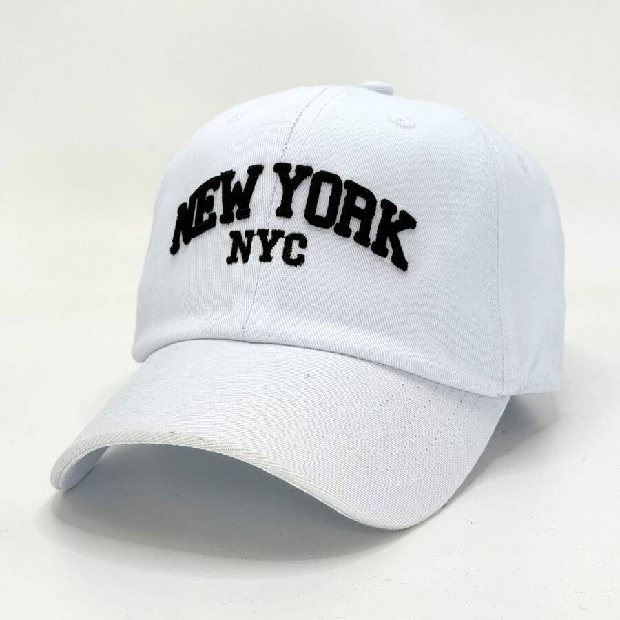 New York NYC Embroidered Cap For Men And Women, Dad Hat Style, Beach, Sun, Club, Pool, Stylish Gift, Streetwear, Casual, Everyday Wear - 白色 - 查看 1