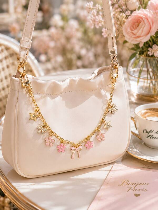 1pc Luxury Handmade Full Rhinestone Chain - Inlaid With Sparkling Rhinestones, Decorated With Bow, Star And Heart Patterns. Can Be Used As Bag Chain, Pendant, Wallet Charm, Decorative Chain Or Keychain Multi-Purpose Accessory. An Elegant Gift For Women, Adding Charm To Bar, Nightclub, Travel, Party Or Daily Casual Wear.