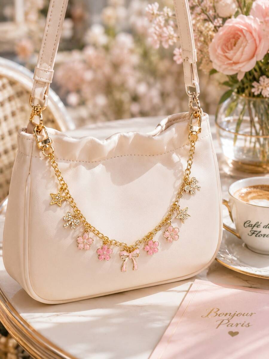 1pc Luxury Handmade Full Rhinestone Chain - Inlaid With Sparkling Rhinestones, Decorated With Bow, Star And Heart Patterns. Can Be Used As Bag Chain, Pendant, Wallet Charm, Decorative Chain Or Keychain Multi-Purpose Accessory. An Elegant Gift For Women, Adding Charm To Bar, Nightclub, Travel, Party Or Daily Casual Wear. - Multicolor - View 1