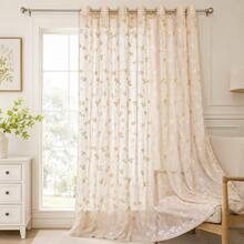 NOSBEI 1PC Grommet Jacquard Sheer Curtain, Floral Textured Window Panel, Light Filtering Voile Drapes For Bedroom Living Room - Beige - View 4