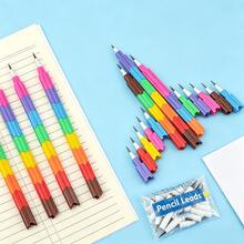 1Pc/4Pcs/24Pcs (20Pcs Pencil Lead) Rainbow Segmented Retractable Pencil, 2B No-Sharpening Pencil Building Block Style Rainbow Color Bullet Pen, Minimalist Multi-Color Striped Smooth Writing Stationery Set, Back To School Exam Student Gift, School Supplies - A - View 6