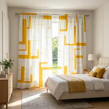 Modern Geometric Yellow & White Digital Print Decorative Curtain Set - 2 Pieces, Semi-Sheer Privacy Curtains, Suitable For Bedroom And Living Room, Fade-Resistant Brushed Fabric, Rod Pocket Top, Polyester Material, Machine Washable, All-Season - Multicolor - View 16